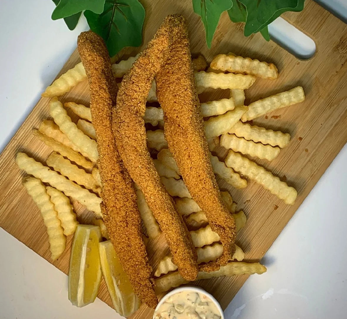 Catfish-N-Chips with crinkle fries
